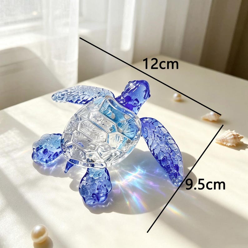 Meeresschildkrötenfigur aus Glas, mundgeblasene Schildkrötenstatue, 12 x 9,5 cm, Dekoration für Zuhause, Schreibtisch, Regal