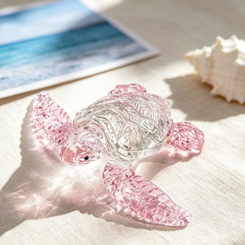 Meeresschildkrötenfigur aus Glas, mundgeblasene Schildkrötenstatue, 12 x 9,5 cm, Dekoration für Zuhause, Schreibtisch, Regal