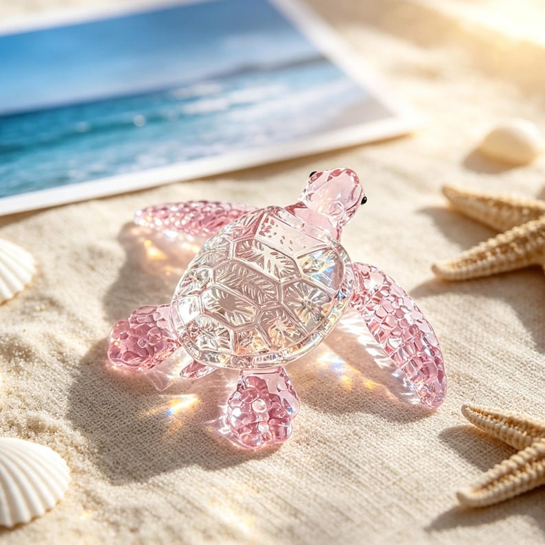 Meeresschildkrötenfigur aus Glas, mundgeblasene Schildkrötenstatue, 12 x 9,5 cm, Dekoration für Zuhause, Schreibtisch, Regal