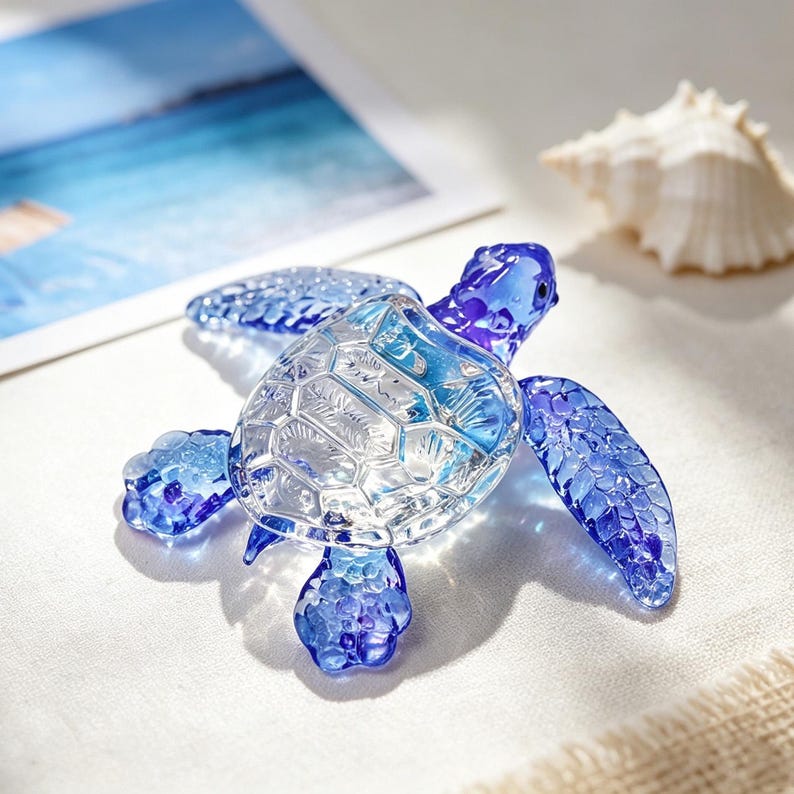 Meeresschildkrötenfigur aus Glas, mundgeblasene Schildkrötenstatue, 12 x 9,5 cm, Dekoration für Zuhause, Schreibtisch, Regal
