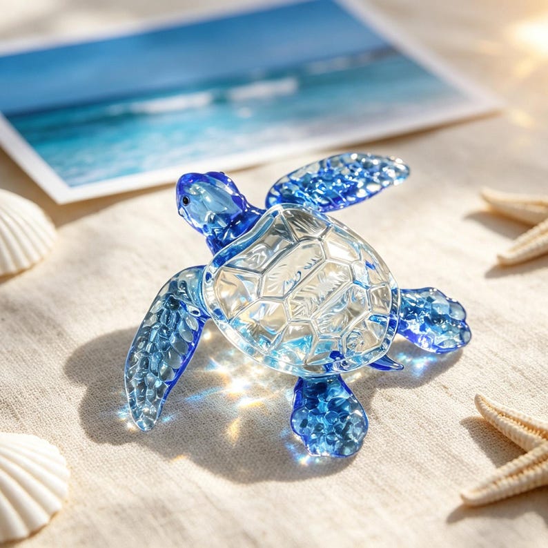 Meeresschildkrötenfigur aus Glas, mundgeblasene Schildkrötenstatue, 12 x 9,5 cm, Dekoration für Zuhause, Schreibtisch, Regal