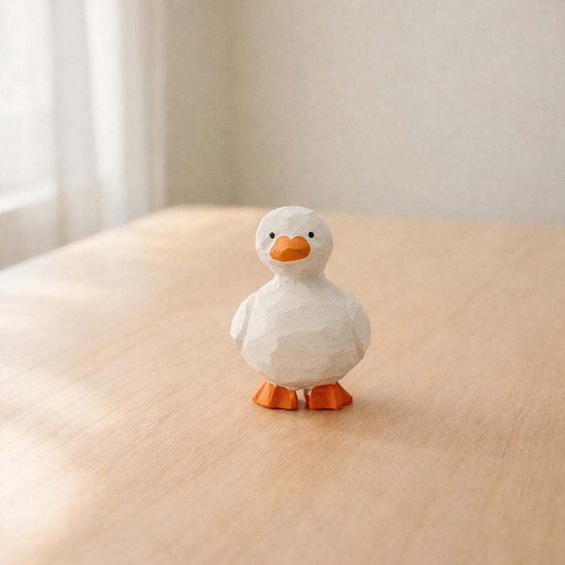 Kleine weiße Entenfigur aus lackiertem Holz, 3 x 4,5 x 3 cm, Mini-Entendekoration für Schreibtisch, Regal oder Nachttisch