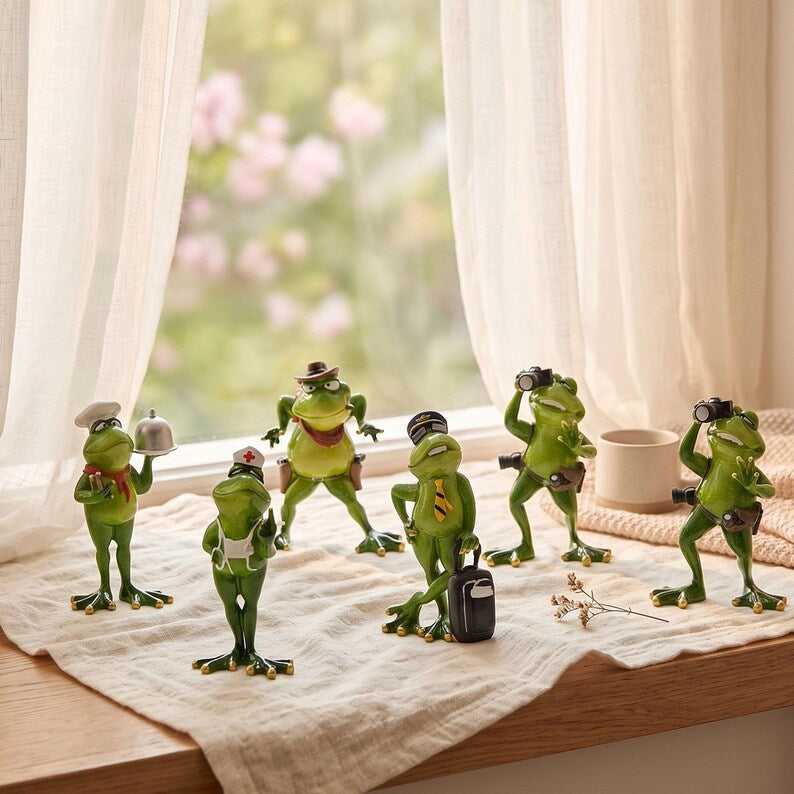 Froschfigur aus Kunstharz, handbemalte Froschdekoration mit Berufsmotiv für Garten und Innenbereich