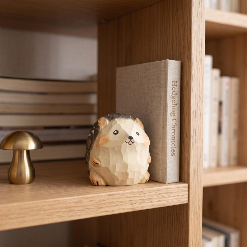 Igel Figur aus Holz, 3,5 x 3 x 3,2 cm, lackiertes Mini Waldtier Dekor für Schreibtisch, Regal und Nachttisch