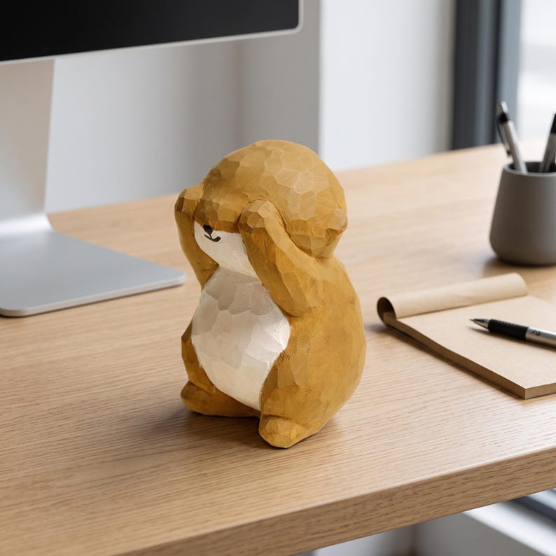 Holz Otter Figur, Stehende Otter Dekoration für Schreibtisch oder Regal, lackiertes Holz, 5,5 x 5,5 x 8,5 cm