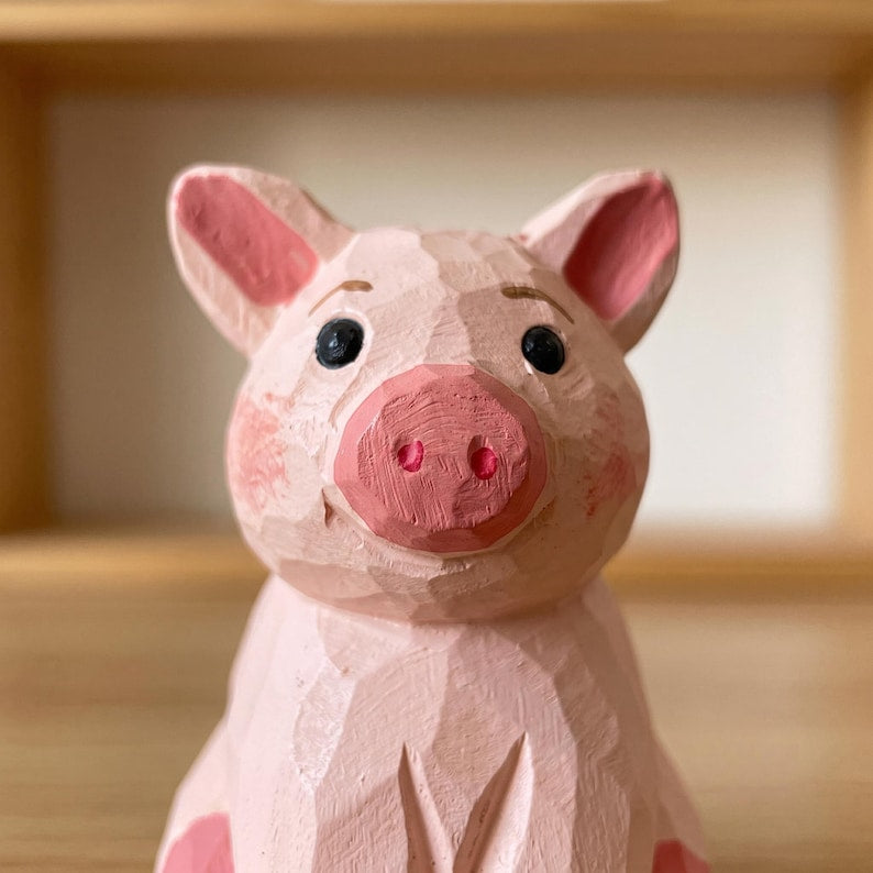 Holzfigur Schwein, sitzende Schweinestatue, Bauernhofdekor für Schreibtisch und Regal, lackiert, 1 Stück