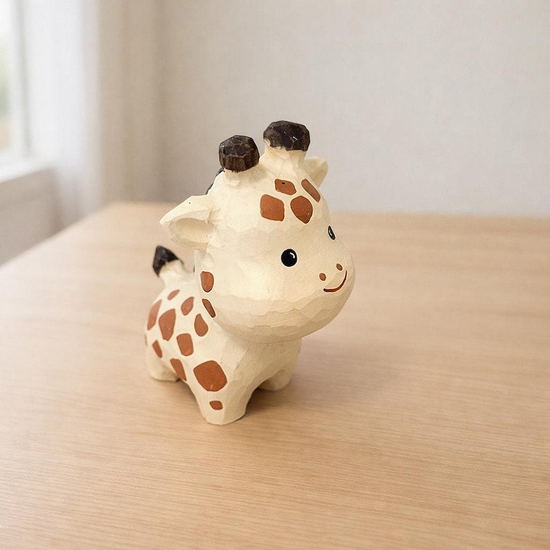 Holz Giraffenfigur, kleine bemalte Giraffenstatue für Schreibtisch, Regal oder Tischdisplay, Tierdekor