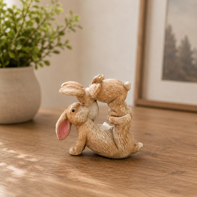 Küssende Hasenfigur aus Kunstharz – Romantische Hasenpaar-Skulptur als Tischdekoration für Ostern und Valentinstag, mehrfarbig