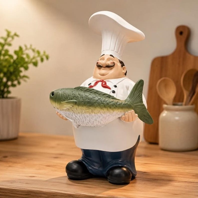 Handbemalte Kochfigur aus Kunstharz – Dekorative Figur mit kulinarischem Motiv für Küche, Restaurant und Tisch