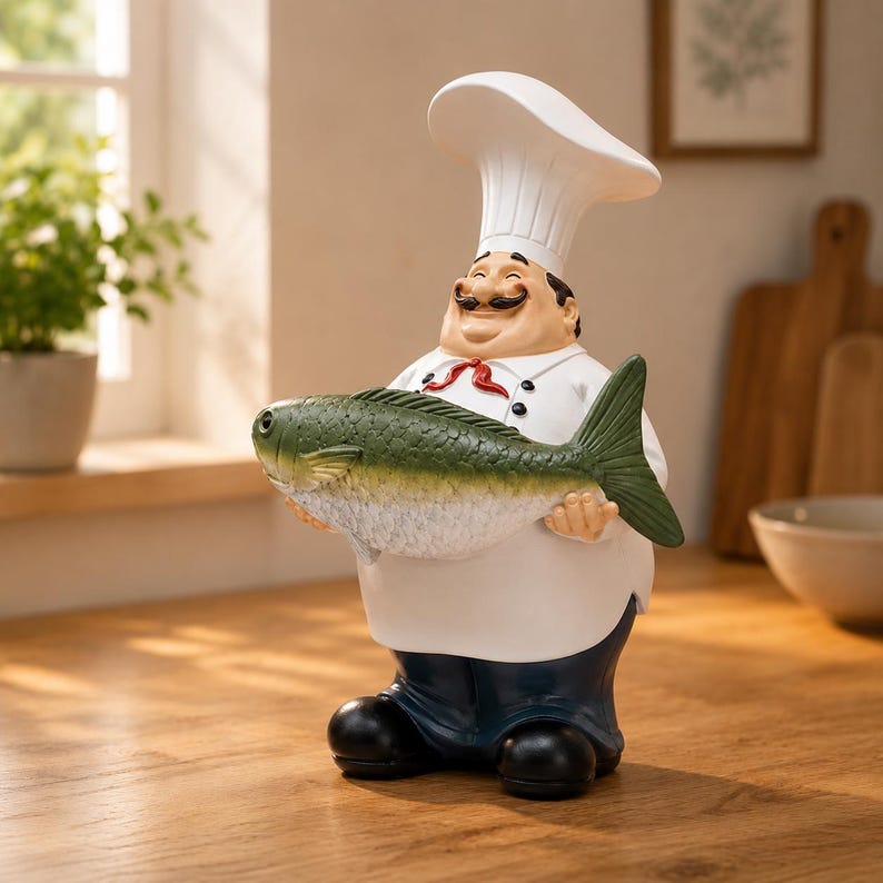 Handbemalte Kochfigur aus Kunstharz – Dekorative Figur mit kulinarischem Motiv für Küche, Restaurant und Tisch