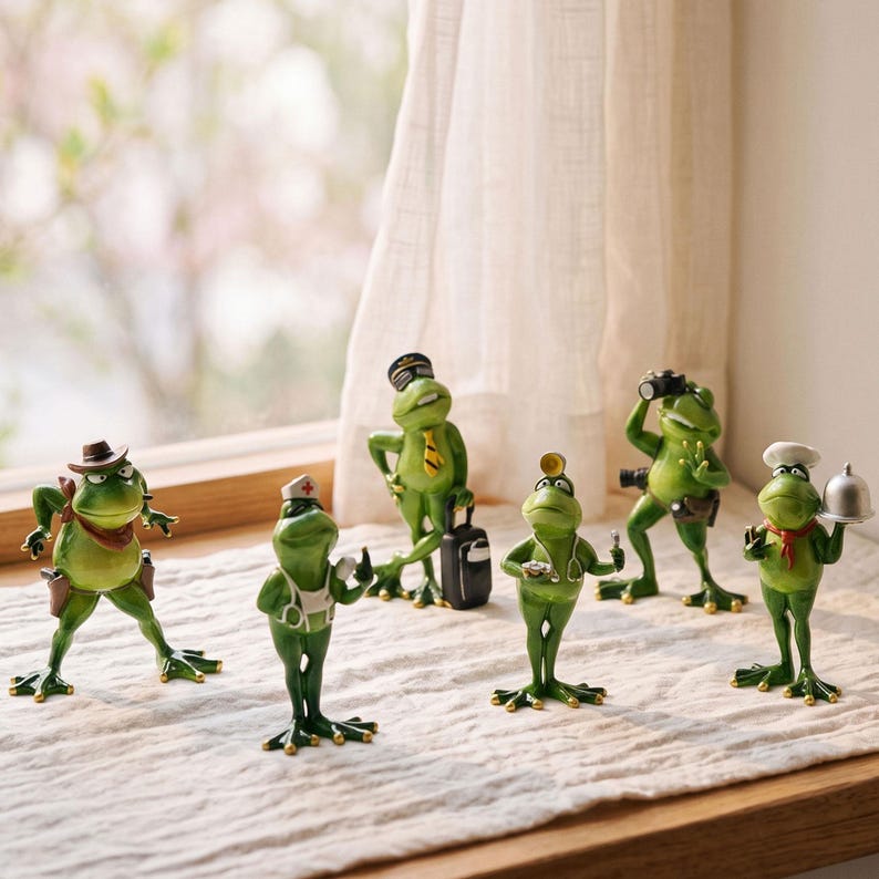 Froschfigur aus Kunstharz, handbemalte Froschdekoration mit Berufsmotiv für Garten und Innenbereich