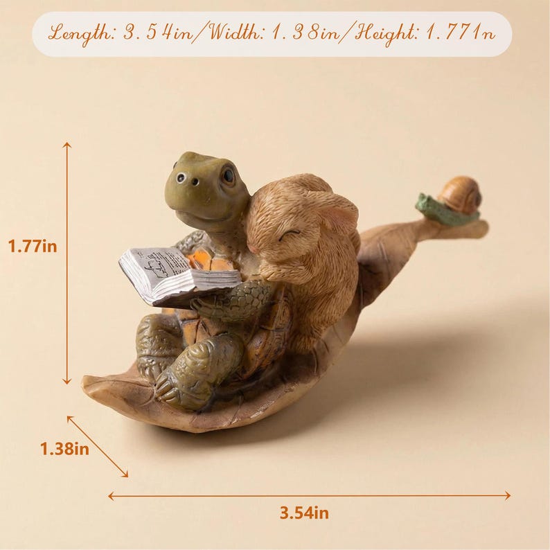 Schildkröten-Hase-Figur aus Kunstharz, liest Buch – Sammlerfigur für Bücherregal und Schreibtisch