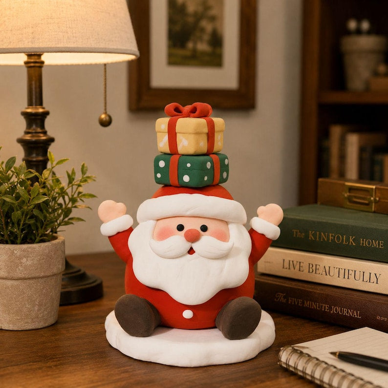 Handgefertigte Weihnachtsfiguren aus lufttrocknendem Ton, 10–14 cm, Weihnachtsmann, Schneemann und Baum, einzeln oder als 3er-Set