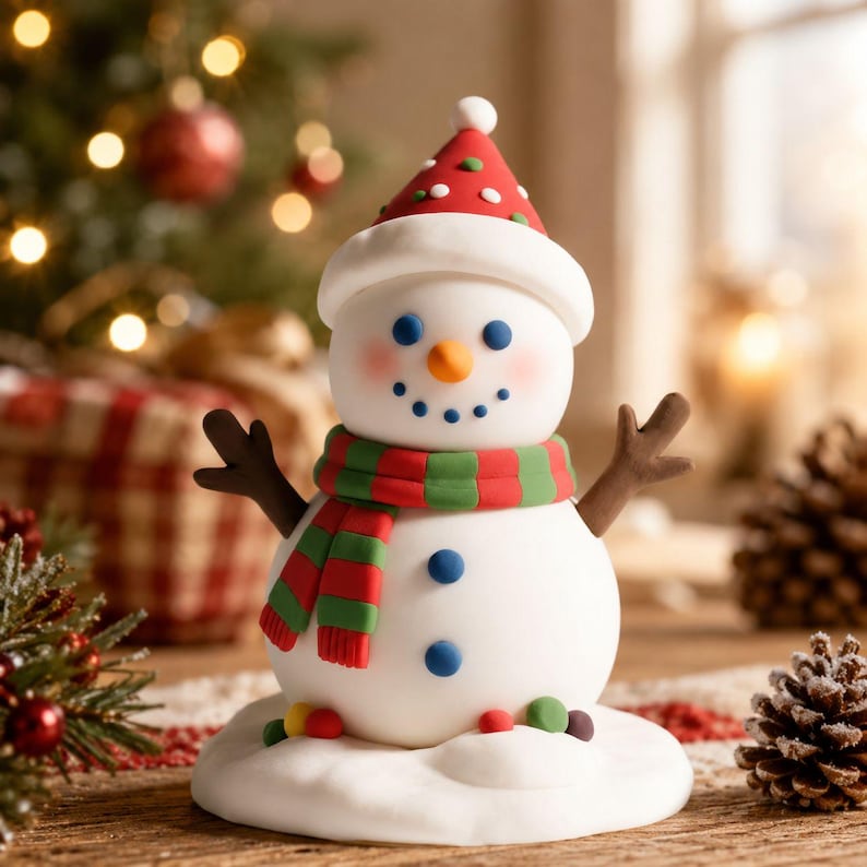 Handgefertigte Weihnachtsfiguren aus lufttrocknendem Ton, 10–14 cm, Weihnachtsmann, Schneemann und Baum, einzeln oder als 3er-Set