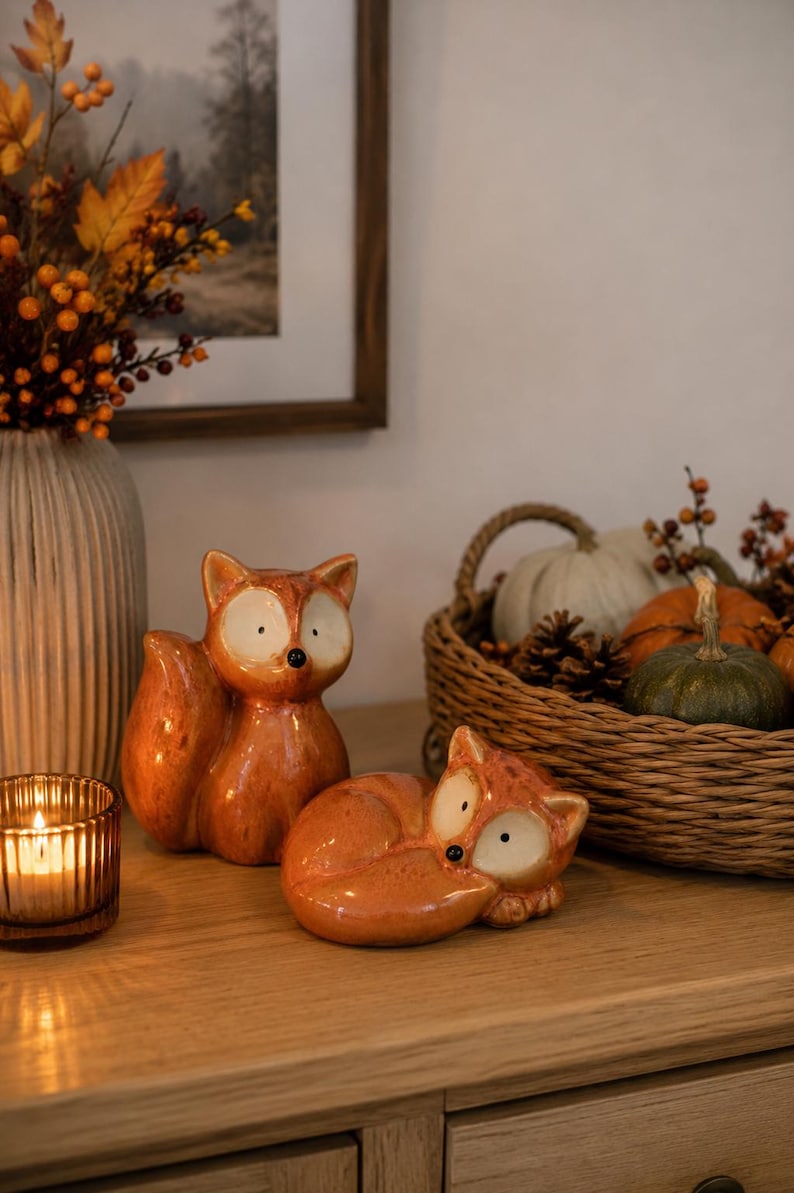 Keramik Fuchs Herbstdeko, Fuchs Dekofigur, Herbstdekoration, Tischdeko Herbst - Wichtelgeschenk, Geschenkidee Weihnachten