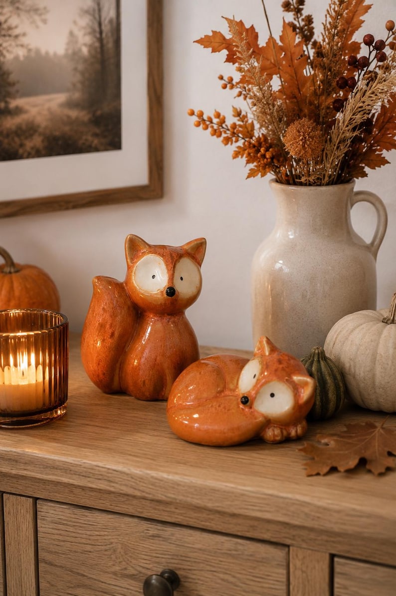 Keramik Fuchs Herbstdeko, Fuchs Dekofigur, Herbstdekoration, Tischdeko Herbst - Wichtelgeschenk, Geschenkidee Weihnachten