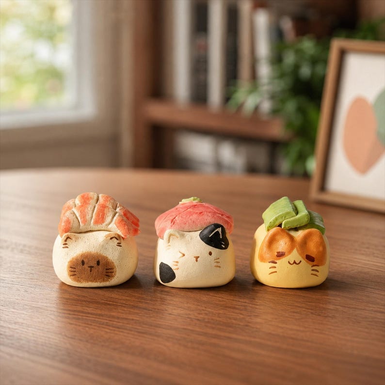 Sushi-Katzenfigur aus Keramik, Duftdiffusor, Regal- und Schreibtischdekoration, 4–5 cm