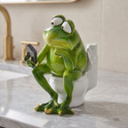 Frosch-Badezimmerfigur aus Kunstharz, handbemalte Toilettenfigur mit Telefon, 3 Ausführungen, Höhe 10–18 cm