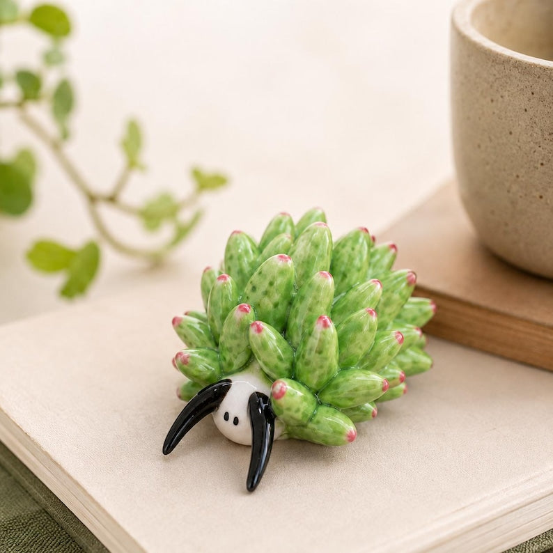 Keramik Blatt Schnecke Ornament, grüne Pflanzenfigur, kleine Tischdekoration, 7 × 6 cm, glänzende Glasur