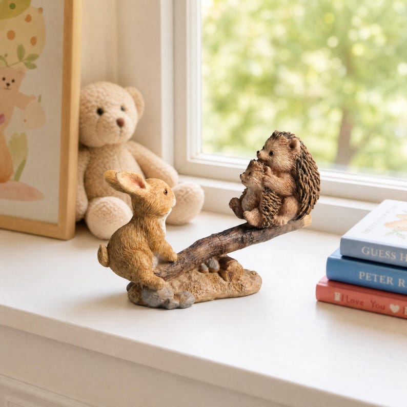 Wippenfigur aus Kunstharz: Hase und Igel, minimalistische Regaldekoration, 2 Größen