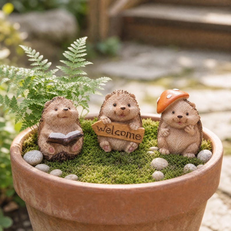 Igel-Statuen-Set aus Kunstharz, 3-teiliges Set mit Holztier-Skulpturen, Dekorative Tischfiguren für Zuhause