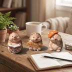 Igel-Statuen-Set aus Kunstharz, 3-teiliges Set mit Holztier-Skulpturen, Dekorative Tischfiguren für Zuhause
