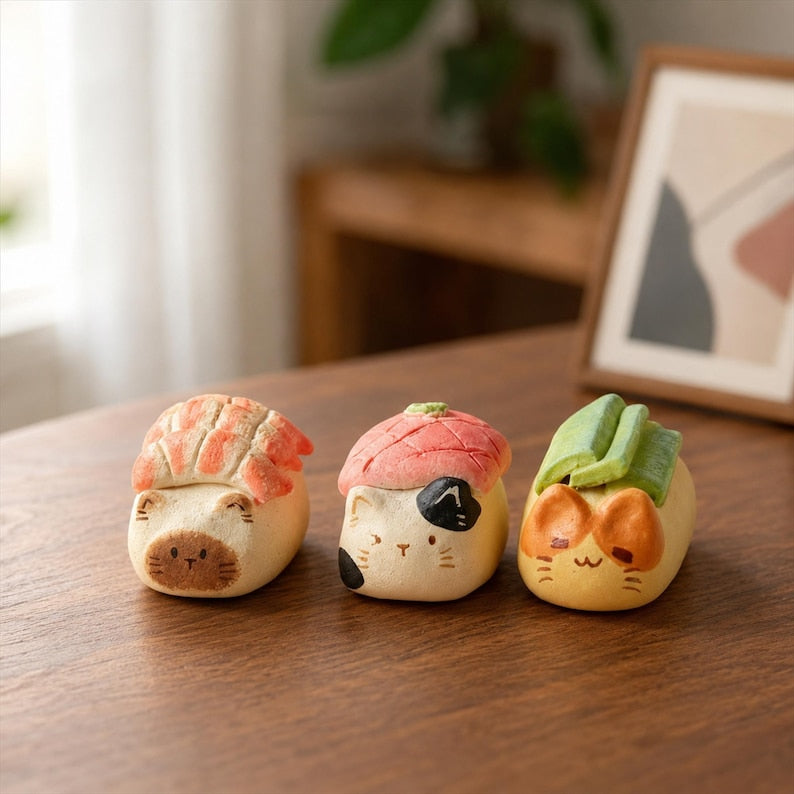 Sushi-Katzenfigur aus Keramik, Duftdiffusor, Regal- und Schreibtischdekoration, 4–5 cm