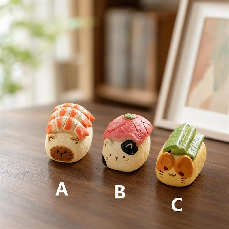 Sushi-Katzenfigur aus Keramik, Duftdiffusor, Regal- und Schreibtischdekoration, 4–5 cm