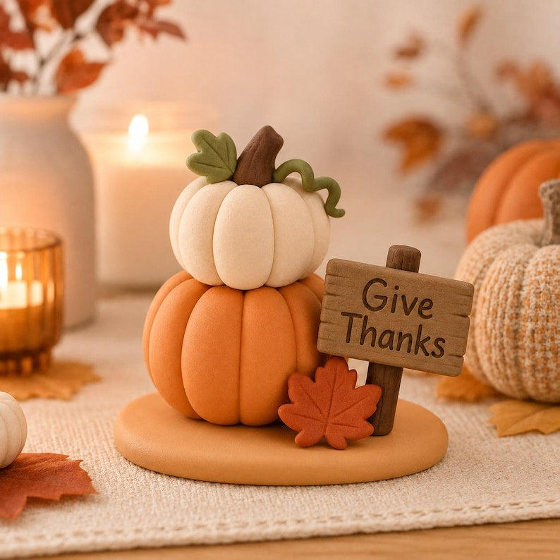 Handgefertigte Thanksgiving-Füllhorn-Figur, Herbstliche Erntedekoration aus Ton, 4 Ausführungen