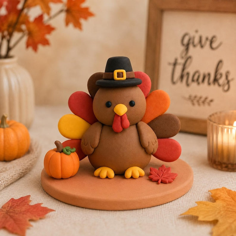 Handgefertigte Thanksgiving-Füllhorn-Figur, Herbstliche Erntedekoration aus Ton, 4 Ausführungen