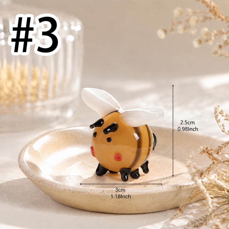 Mundgeblasene Mini-Tierfiguren aus Glas, Löwen- und Bienen-Skulpturen, 2,5–5 cm, Tischdekoration, Sammlerstück