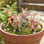 Märchenhafte Hasen-Figuren aus Kunstharz, 4-teiliges Sammlerset, niedliche Deko-Figuren, ca. 6,6-7,1 cm hoch, mehrfarbig