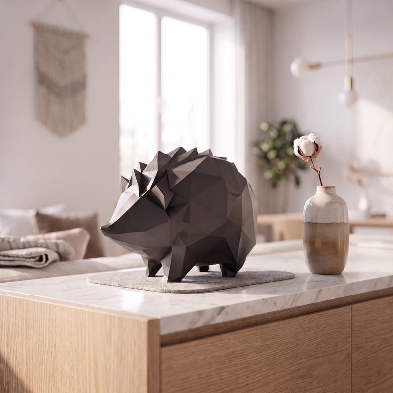 3D gedruckter Low Poly Igel – Moderne Igel Deko Tierfigur & Skulptur – Herbstdeko Geschenk